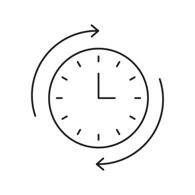 Oklu Saat Hattı Simgesi. Zaman Yönetimi, Zaman Çizelgesi ve Devir İzleme Sembolü. Verimli Planlama ve Rutin İyimserleştirme. Düzenlenebilir Vuruş. İzole Vektör İllüstrasyonu.