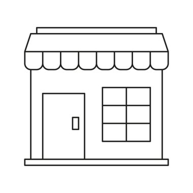Depo Önü Hat Simgesi. Perakende mağazası, küçük işletme ve yerel mağaza simgesi. Ticari Bina Temsilcisi. Düzenlenebilir Vuruş. İzole Vektör İllüstrasyonu.