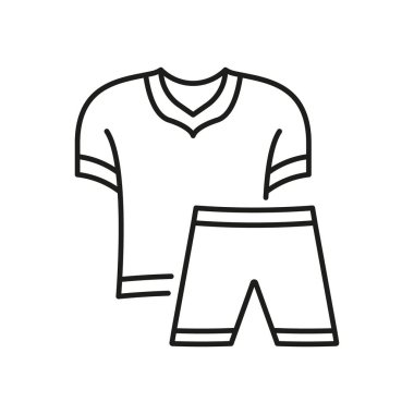 Spor forması ve kısa çizgi ikonu. Atletik Giyim, Takım Üniforması ve Spor Giyim Taslak Sembolü. Spor ve egzersiz kıyafetleri. Düzenlenebilir Vuruş. İzole Vektör İllüstrasyonu.