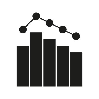 Satır Grafiği Katı Simgesi olan Çizelge Veri Analizi, Mali Eğilimler ve İş Performans İzleme Silueti Sembolü. İstatistiksel görselleştirme. İzole Vektör İllüstrasyonu.