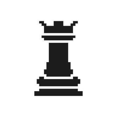 Chess Rook Piksel Sanat Simgesi. Stratejik Düşünme ve Tahta Oyun Sembolü. Klasik Satranç Parçası Sunumu. İzole Vektör İllüstrasyonu.