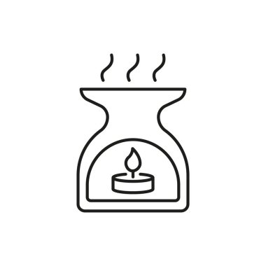 Aromaterapi Yağ Yakma Hattı Simgesi. Rahatlama, stres atma ve ev parfümü yayıcı ana hatlı sembol. Spa ve Sağlık. Düzenlenebilir Vuruş. İzole Vektör İllüstrasyonu.