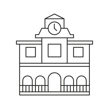 Saat Çizgisi Simgesi olan Okul Binası. Eğitim Kurumu ve Zaman Yönetimi Sembolü. Öğrenim Ortamı ve Akademik Program. Düzenlenebilir Vuruş. İzole Vektör İllüstrasyonu.