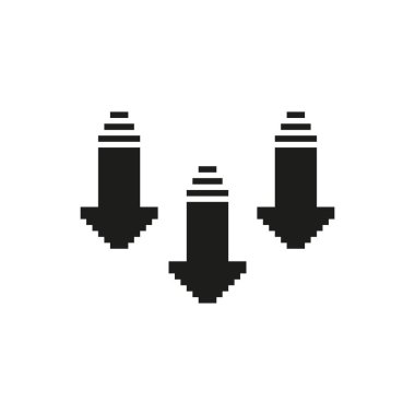 Üç Aşağı Oklar Piksel Sanat Simgesi. Yön bulma, İndirme ve Sembolü Azalt. Retro Oyun Tarzı. İzole Vektör İllüstrasyonu.