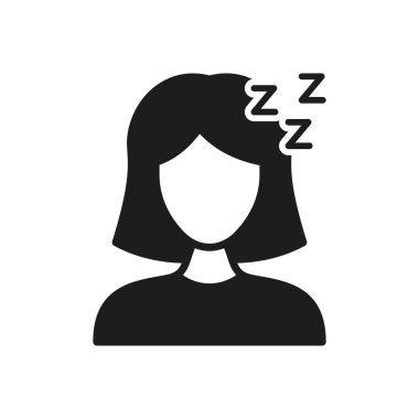 Uyuyan Kadın Katı Simgesi. Dinlenme, rahatlama ve uyku silueti sembolü. Huzurlu Uyku ve Gece Dinlenme Konsepti. İzole Vektör İllüstrasyonu.
