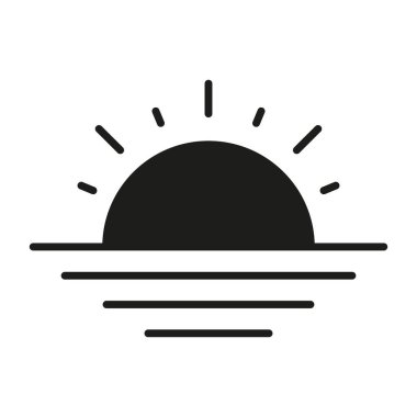 Ufuk Üzerinde Gün Doğumu Katı Simge. Yeni Başlangıçlar, Umut ve Yenilenme Silueti Sembolü. Sabah Işığı ve Taze Başlangıç Sunumu. İzole Vektör İllüstrasyonu.