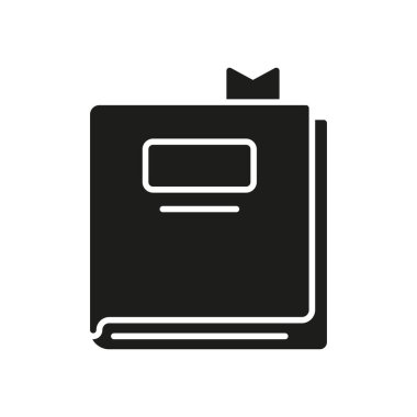 Yer İmleri Katı Simgesiyle Kapatılmış Kitap. Okuma, Edebiyat ve Bilgi Koruma Silueti Sembolü. Eğitimsel Kaynak ve Çalışma Malzemeleri. İzole Vektör İllüstrasyonu.