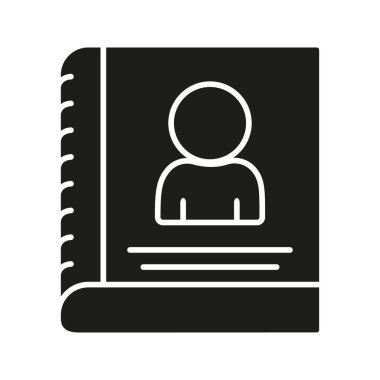 Katı Katı Simge ile İletişim Kitabı. Kişisel Bilgi, Adres Defteri ve İletişim Yönetimi Silüeti Sembolü. Ağ ve İletişim Aracı. İzole Vektör İllüstrasyonu.