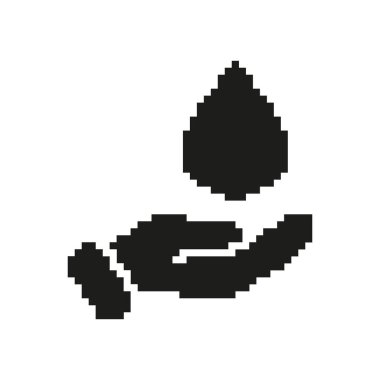 El Tutma Su Düşürme Piksel Sanat Simgesi. Su Koruma, Sürdürülebilirlik ve Çevre Koruma Sembolü. Eko-Dost Çalışmaları. İzole Vektör İllüstrasyonu.