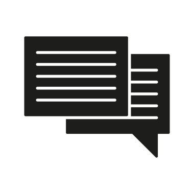 Sohbet Bubbles Katı Simge. İletişim, Mesajlaşma ve Konuşma Silüeti Sembolü. Dijital etkileşim ve sosyal medya diyaloğu. İzole Vektör İllüstrasyonu.