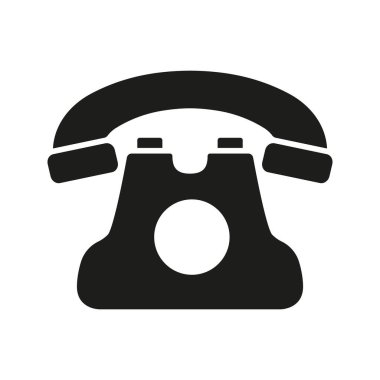 Retro Rotary Telefon Katı Simgesi. Klasik İletişim Cihazı Silueti Sembolü. Klasik Telekomünikasyon, Nostalji ve Tarih Temsilcisi. İzole Vektör İllüstrasyonu.