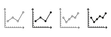 Çizgi Grafik Çizelgesi ve Katı Simge Ayarları. Veri Analizi, Trend Görselleştirme ve İş Büyüme Sembol Koleksiyonu. İstatistiksel Temsil ve Performans İzleme. İzole Vektör İllüstrasyonu.