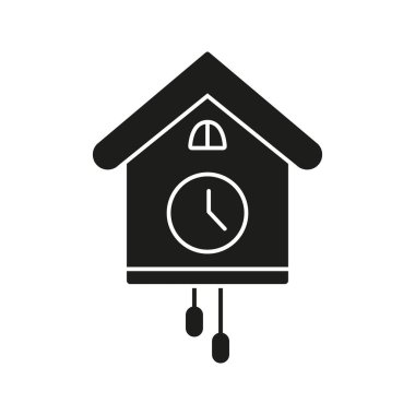 Guguklu Saat Katı Simgesi. Geleneksel zaman tutma, ev dekorasyonu ve klasik tarz siluet sembolü. Klasik duvar saati tasarımı. İzole Vektör İllüstrasyonu.