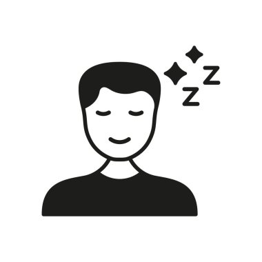 Zzz Katı Simgesiyle Uyuyan Kişi. Dinlenme, rahatlama ve uyku silueti sembolü. Huzurlu Uykucu ve Gece Resimleri. İzole Vektör İllüstrasyonu.