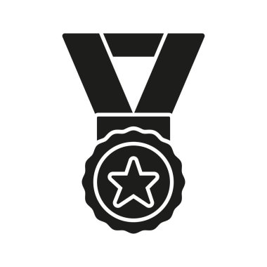Star Solid Icon Madalyası. Başarı, Mükemmellik ve Ödül Tanıma Silueti Sembolü. Onur ve Başarı Temsilcisi. İzole Vektör İllüstrasyonu.