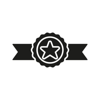Yıldız Katı Simgesiyle Kurdele Ödülü. Başarı, Mükemmellik ve Tanınma Silueti Sembolü. Kalite Güvencesi ve Sertifikası. İzole Vektör İllüstrasyonu.