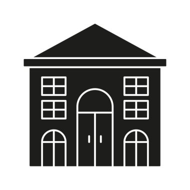 Bina Önü Katı Simgesi. Mimari yapı, Gayrimenkul ve Kentsel Gelişim Silüeti Sembolü. Konut ya da Ticari Mülk Temsilcisi. İzole Vektör İllüstrasyonu.