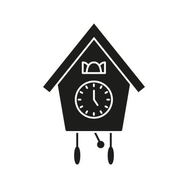 Guguklu Saat Katı Simgesi. Geleneksel zaman tutma, ev dekorasyonu ve klasik tarz siluet sembolü. Nostaljik Tasarım Elementi. İzole Vektör İllüstrasyonu.