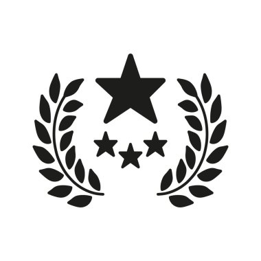 Yıldızlı Laurel Çelengi Katı Simge. Başarı, Mükemmellik ve Ödül Tanıma Silueti Sembolü. Onur ve Prestij Temsilcisi. İzole Vektör İllüstrasyonu.