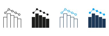 Satır grafik çizelgesi ve Katı Simge Ayarlı çubuk çizelgesi. Veri Analizi, Finansal Performans ve İş Büyüme Sembol Koleksiyonu. İstatistiksel araçlar. İzole Vektör İllüstrasyonu.
