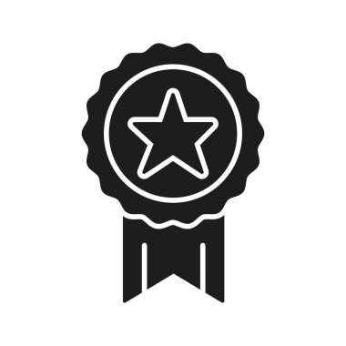 Yıldız Katı Simgesiyle Kurdele Ödülü. Başarı, Mükemmellik ve Tanınma Silueti Sembolü. Hak Rozeti, Onur ve Başarı Temsilcisi. İzole Vektör İllüstrasyonu.