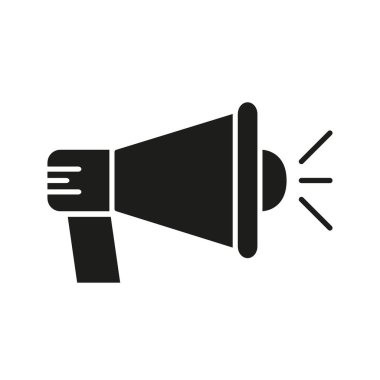 Megafon Katı Simge. İletişim, Duyuru ve Topluluk Konuşan Siluet Sembolü. Pazarlama ve Terfi Aracı. İzole Vektör İllüstrasyonu.