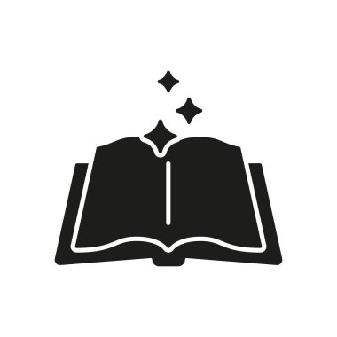 Parıltılı Simgeli Kitabı Aç. Siluet Sembolü 'nü okuma bilgisi, hayal gücü ve büyüsü. Eğitici İlham ve Yaratıcılık. İzole Vektör İllüstrasyonu.