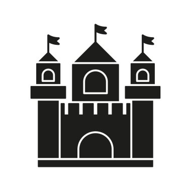 Bayraklı Kale Katı Simge. Ortaçağ Kalesi, Güvenlik ve Miras Silueti Sembolü. Tarihsel Mimarlık ve Savunma. İzole Vektör İllüstrasyonu.