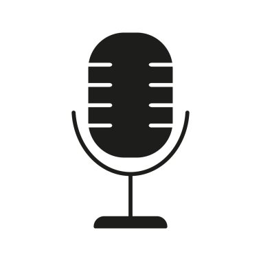 Mikrofon Katı Simgesi. Ses Kayıt, Yayın ve Podcasting Siluet Sembolü. Ses ekipmanı ve iletişim aracı. İzole Vektör İllüstrasyonu.