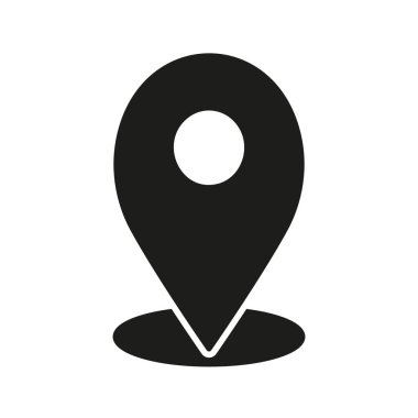 Harita Konumu Pin Katı Simgesi. Yer belirleme, yön bulma ve hedef belirleyici siluet sembolü. GPS konumlandırma ve haritalama. İzole Vektör İllüstrasyonu.