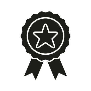 Yıldız Katı Simgesiyle Kurdele Ödülü. Başarı, Mükemmellik ve Tanınma Silueti Sembolü. Hak Rozeti, Onur ve Başarı Temsilcisi. İzole Vektör İllüstrasyonu.