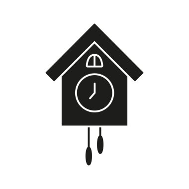 Guguklu Saat Katı Simgesi. Geleneksel zaman tutma, ev dekorasyonu ve klasik tarz siluet sembolü. Antika Saat Tasarımı. İzole Vektör İllüstrasyonu.