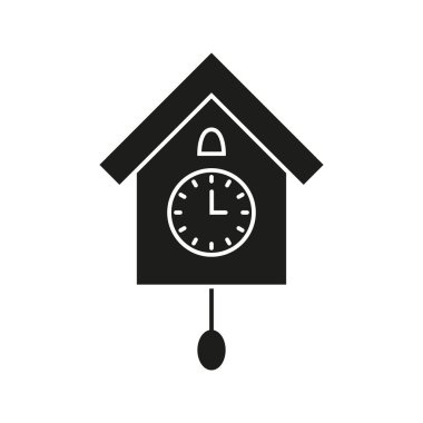 Guguklu Saat Katı Simgesi. Geleneksel zaman tutma, ev dekorasyonu ve klasik tarz siluet sembolü. Nostaljik Tasarım Elementi. İzole Vektör İllüstrasyonu.