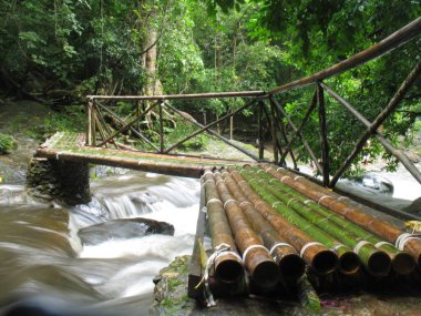 handmade bamboo bridge cross a small stream