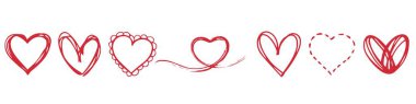 Kalpler için yatay set. Kalp Sembolü. Mürekkep fırçası kalpleri, kalp ikonu. Şekil logo. Aşıklar, romantizm, sevgililer günü, sevgililer günü, sevgililer günü, romantik, konsept, kart, evlilik, iki, sevgililer günü, çeşitlilik, şefkat, mutluluk, eflatun, neşeli elementler
