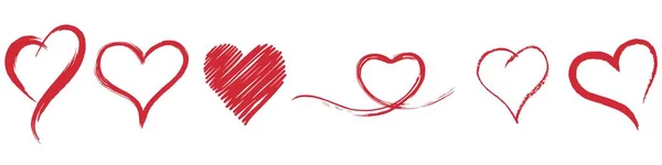 インクブラシの心のための水平セット ハートシンボル ハートアイコン 形のロゴ ロマンス バレンタイン バレンタイン ロマンチックな コンセプト カード — ストックベクタ