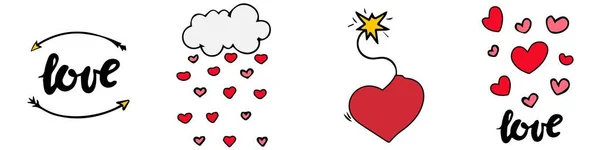 Horizontal Set Hearts Heart Symbol Ink Brush Hearts Heart Icon — Stock Vector