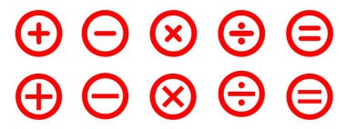 Temel matematiksel sembol. Artı ve eksi simge seti. Matematik sembolü. eşittir sembol. İşaret ekle. İkon çarpımı. Bölüm, Hesap Makinesi ve iş finans konsepti. izole