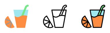Drink glass orange vector icon in different styles. Line, color, filled outline.