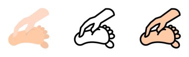 Reflexology hand toe vector icon in different styles. Line, color, filled outline.