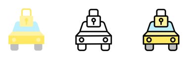 car lock vector icon in different styles. Line, color, filled outline.
