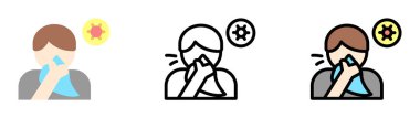 Sneeze, man, coronavirus vector icon in different styles. Line, color, filled outline.