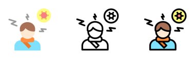 Headache, coronavirus vector icon in different styles. Line, color, filled outline.