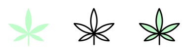 Marijuana, plant vector icon in different styles. Line, color, filled outline.