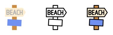 Signboard, beach vector icon in different styles. Line, color, filled outline.