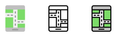 Gps, smartphone vector icon in different styles. Line, color, filled outline.