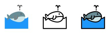 Whale, ocean vector icon in different styles. Line, color, filled outline.