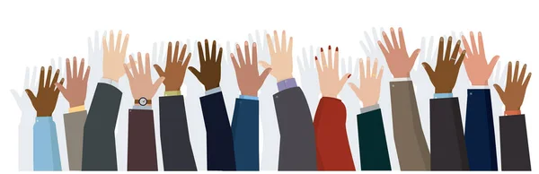 vector panoramic illustration of raised hands. Voting, democracy and freedom concept