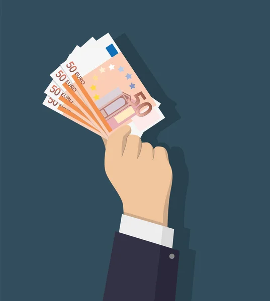 Vector Illustration Mai Holding Wad Euro Banknotes Symbol Business Finance — Stockvector