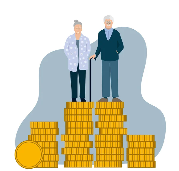 Vektorová Ilustrace Ukazující Pár Důchodu Stojící Hromadě Mincí Symbol Pohodlného — Stockový vektor